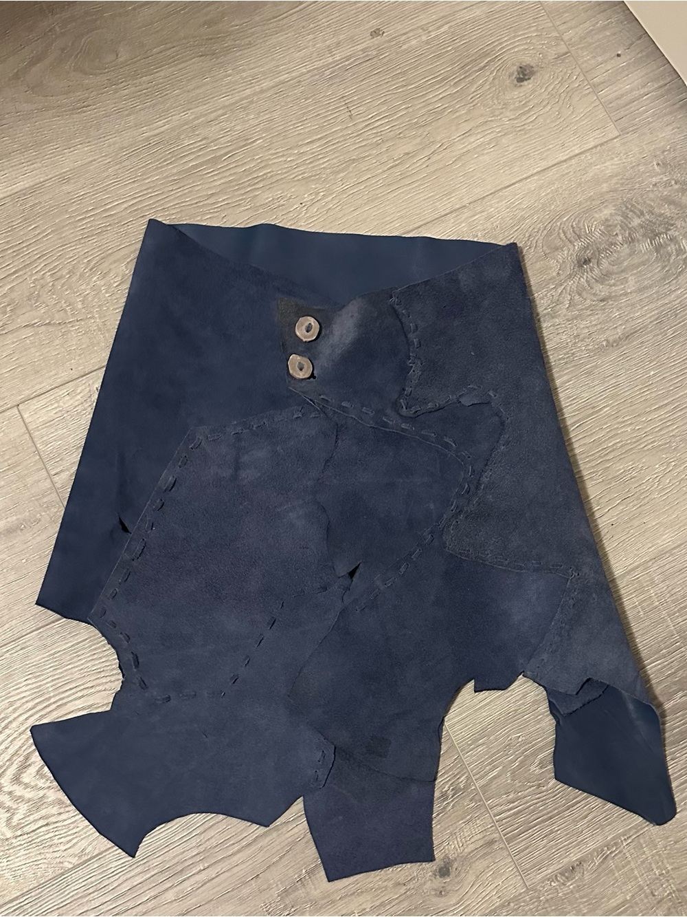 Hand Crafted One of a Kind Blue Patchwork Suede Skirt size S
